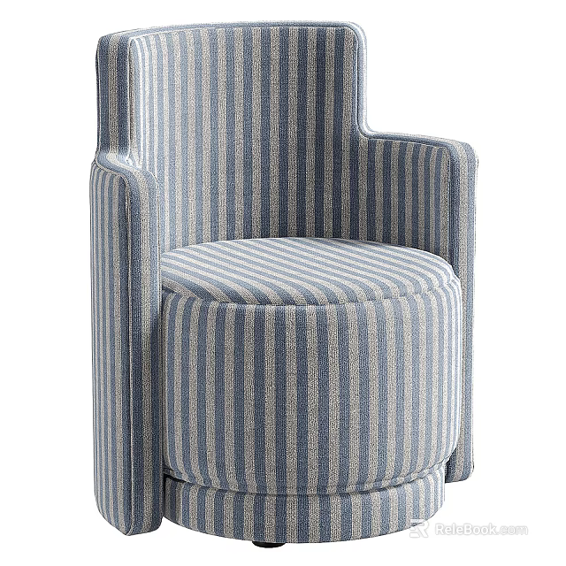 Modern Blue And White Striped Fabric Leisure Chair With High Backrest And Armrests 3d model 