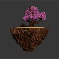 Floating Island Scene With Purple Flowering Tree Green Grass And Rock Base