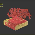 Artistic Orange Branch Shaped Coral Sculpture Displayed On Wooden Square Base