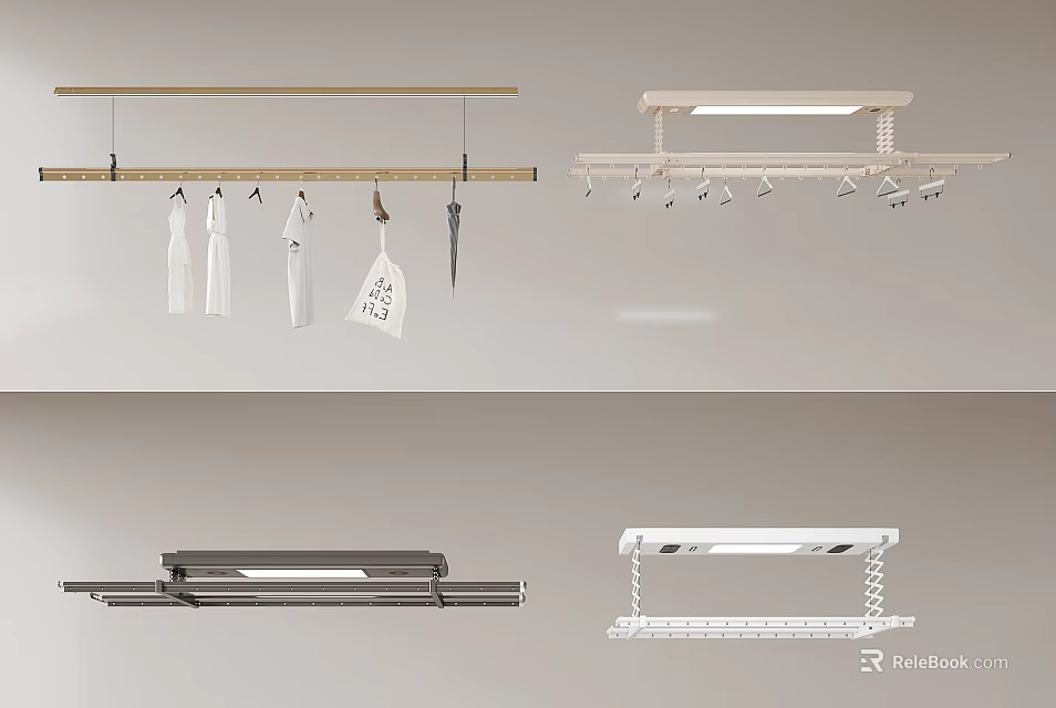 Various Modern Clothes Hanger Designs For Home Overhead Hanging With Hooks 3d model 