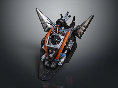 Detailed Sci-Fi Mechanical Device With Wing Structures And Orange Black Accents 3d model