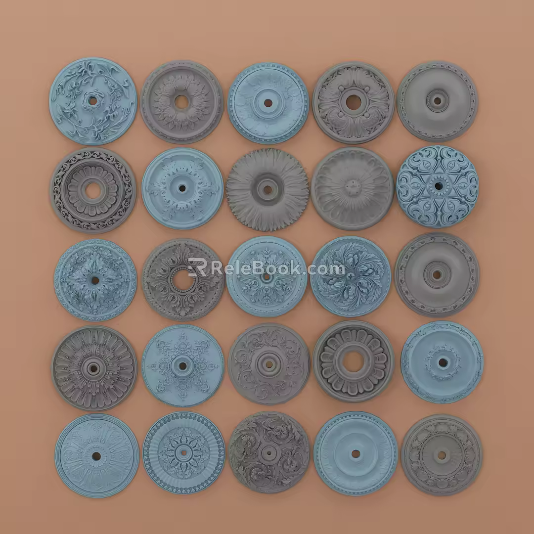 European-style lamp panel dome plaster carved combination 3d model