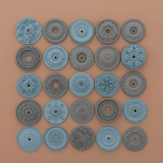 European-style lamp panel dome plaster carved combination 3d model