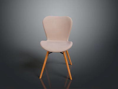 Modern Minimalist Light Pink Fabric Chair With Curved Backrest And Wooden Legs 3d model