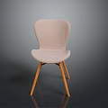 Modern Minimalist Light Pink Fabric Chair With Curved Backrest And Wooden Legs