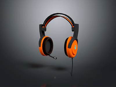 Black and Orange Wired Over Ear Headphones With Microphone For Gaming Use 3d model