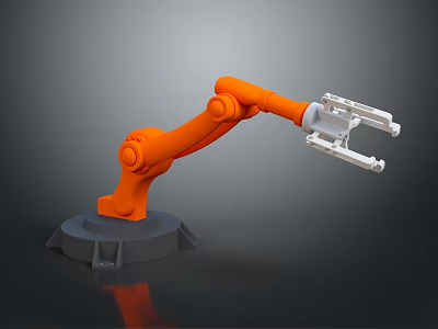 Smart Machine Orange Industrial Robotic Arm with Mechanical Gripper for Automation 3d model