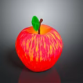 Fresh Red and Yellow Striped Apple with Green Leaf and Brown Stem on Dark Background