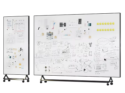 Creative Musical Instruments And Art Supplies On Wheeled Whiteboards With Sketches And Stickers 3d model