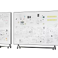 Creative Musical Instruments And Art Supplies On Wheeled Whiteboards With Sketches And Stickers
