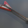 Triangle Shaped Red And Silver Electric Guitar Musical Instrument With Knobs And Strings