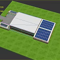 Cartoon Scene Featuring Building With Solar Panels On Roof And Green Grass Field
