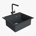 Black Single Bowl Quartz Kitchen Sink With Modern Faucet Design