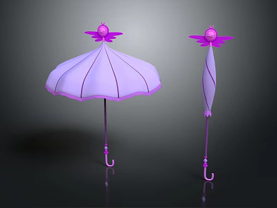 Plant Inspired Purple Umbrella Design With Open Closed Petal Shapes And Pink Handle 3d model