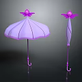 Plant Inspired Purple Umbrella Design With Open Closed Petal Shapes And Pink Handle