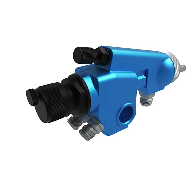 Blue Spray Gun Component With Black Knobs And Metal Fittings For Industrial Use 3d model