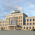 Classical Style Office Building With Dome Beige Exterior Columns Front Plaza And Black Car