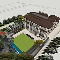 Modern Classical Detached Villa Exterior Design With Two Story Large Windows And Lawn
