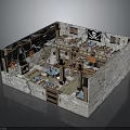 Pirate Themed Interior With Stone Walls Staircase Pirate Flag Barrels And Ropes