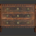 Vintage Wooden Cabinet With Three Drawers Brass Handles And Ornate Carved Details