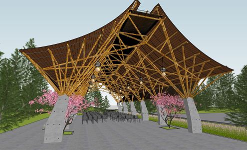 Modern gallery frame bamboo landscape gallery 3d model