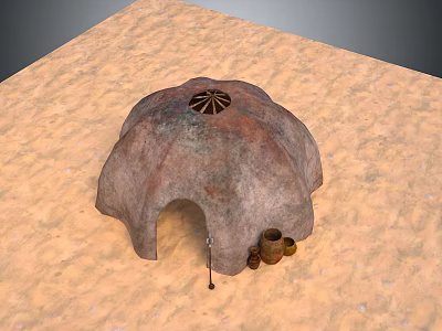 Traditional Handmade Domed Storage Container With Ventilated Top Small Jar And Slender Tool 3d model