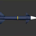 Blue Military Missile With White Conical Head Yellow Band And Blue Fins On Gray Background With Reflection