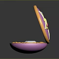 Elegant Open Cosmetic Compact Case With Orange Purple Yellow Design Circular Center And Decorative Patterns