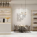 Modern Milk Tea Shop Interior With Wooden Bar Counter Stools And Pampas Grass Decorations