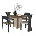 Modern Round Dining Table Set With Four Chairs And Decorative Vase 3d model