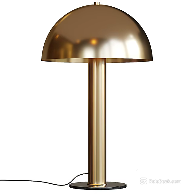 Modern Gold Table Lamp With Dome Shade And Cylindrical Metal Base 3d model