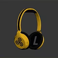 Yellow Over Ear Headphones With Black Ear Cushions Headband L Label And Reflection
