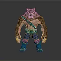 Wolf Man 3D Model With Brown Fur Red Bloodstains Blue Pants Green Belt Green Boots
