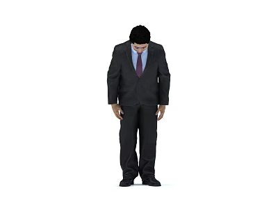 A Man Wearing Formal Dark Suit And Purple Tie Standing Still 3d model