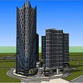 Modern High Rise Residential Building With Curved Glass Curtain Walls Plaza Area And Decorative Spheres