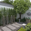 Traditional Chinese Courtyard Garden With White Walls Circular Moon Gate Stone Path And Lush Greenery