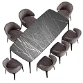 Modern Dining Table Set With Marble Top Gray Quilted Back Chairs And Black Legs