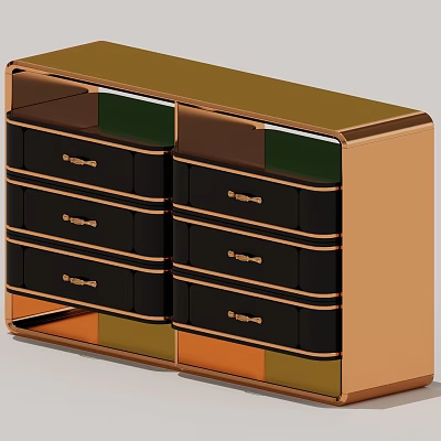 Modern Storage Cabinet With Black Drawers Golden Handles And Colorful Base Design 3d model