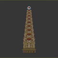 Cartoon Traditional Temple Scene With Red Gold Multi Layered Ornate Structure 3d model
