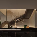 Modern Interior Design With Staircase Decorative Tree Marble Floor And Green Plants