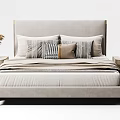 Light Gray Double Bed with Modern Upholstered Headboard Neutral Bedding Multiple Pillows and Nightstands 3d model