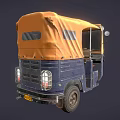 Vintage Tuk Tuk With Blue Body Orange Canopy Windshield And Yellow License Plate