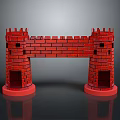 Red Brick Castle Model With Two Towers Connecting Structure And Red Base On Black Background 3d model