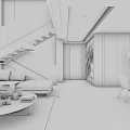 Elegant Modern Living Room Interior With Open Layout Sofa Coffee Table Green Plants And Sculpture