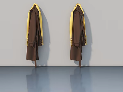 Brown Swing Door With Yellow Trim In Modern Interior Wooden Design And Reflective Floor 3d model