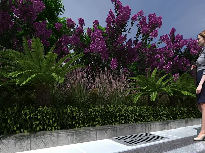 Municipal Road with Purple Flowers Green Ferns and Lush Landscaping Features 3d model
