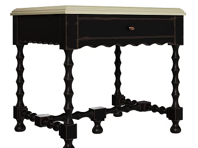 Black Bedside Table With Spiral Legs Gold Handle And Light Top Surface 3d model