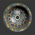 Colorful Hand Carved Ceramic Basin With Intricate Geometric Patterns And Vibrant Designs