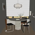 Elegant Modern Interior Featuring Round Marble Table And Chairs With Window Blinds And Artwork 3d model