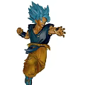 Game and Movie Character with Blue Hair Muscular Battle Stance Blue Outfit Orange Pants